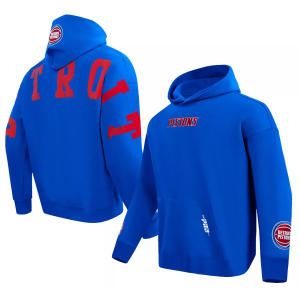 Pro Standard Men's Detroit Pistons Blue Wing Span Drop Fleece Hoodie, Medium