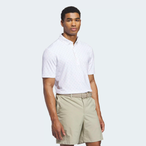 adidas Men's Ultimate365+ Micro Print Golf Polo, Medium, White/Lucid Ray Blue S26