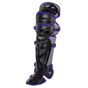 Mizuno Girls' Samurai Softball Catcher's Leg Guards, Size 14.5, Black/Purple