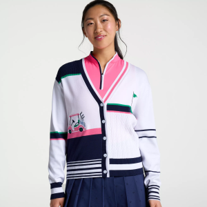Walter Hagen Women's Golf Clubhouse Golf Cardigan, Small, Color Block Golf Cart