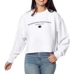 chicka-d Women's Penn State Nittany Lions White Corded Crew Neck Sweatshirt, Small