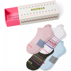 Bombas Holiday Gift Box Ankle Socks - 4 Pack, Men's, Medium, Spanish Rose Mix