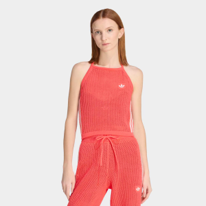 adidas Originals Women's Knitted Crochet Top, Small, Semi Lucid Red
