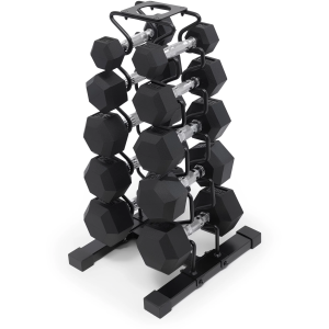 Marcy Pro 150 lb. Rubber Hex Dumbbells with Rack, Chrome