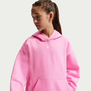 Nike Girls' Studio Fleece Oversized Hoodie, XL, Pink Rise/White