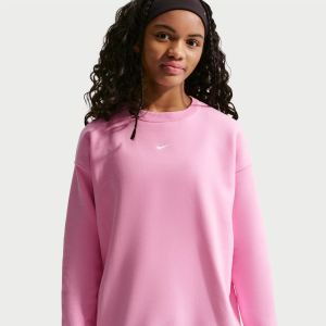 Nike Girls' Oversized Crewneck Sweatshirt, XS, Pink Rise/White