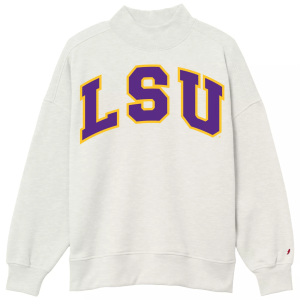 League-Legacy Women's LSU Tigers Oatmeal Diana Mock Neck Sweatshirt, Small, Tan
