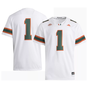 adidas Men's Miami Hurricanes White Premier Replica Road Jersey, Medium