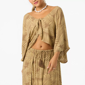 O'Neill Women's Anna Printed Reversible Cover-Up Top, XS/S, Dark Khaki