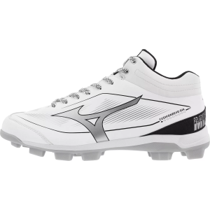 Mizuno Cushionrevo Diamond Mid TPU Baseball Cleats, Size 7.5, White/Black | Great Father's Day Gift