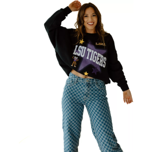 Gameday Social Women's LSU Tigers Washed Black Star Patch Sweatshirt, Small
