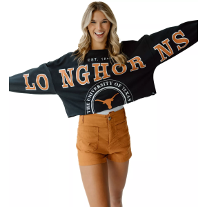 Gameday Social Women's Texas Longhorns Black Split Cropped Crewneck Sweatshirt