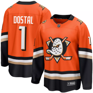 NHL Men's Anaheim Ducks Orange Luke Dostal #1 Home Replica Jersey, Large