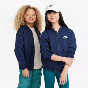 Nike Kids' Fit Sportswear Club Fleece Full-Zip Hoodie, Small, Midnight Navy/White