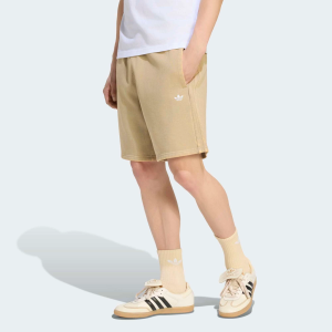 adidas Originals Men's Trefoil Essentials Washed 7-Inch Fleece Shorts, Small, Khaki Three