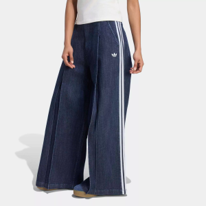 adidas Originals Women's Denim Pleated Wide Leg Pants, Size 40, Indigo Denim