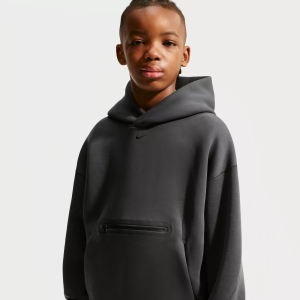 Nike Kids' Sportswear Tech Fleece Oversized Pullover Hoodie, Small, Anthracite/Black