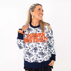Brianna Cannon Women's Auburn Floral Toile Sweatshirt, XXL, White