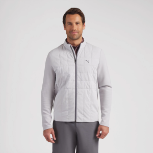 PUMA Men's CLOUDSPUN Fleece Hybrid LC Golf Jacket, Small, Platino Gray