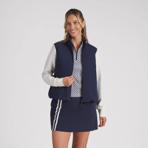PUMA Women's CLOUDSPUN Fleece Hybrid Golf Jacket, Large, Deep Navy/Warm White