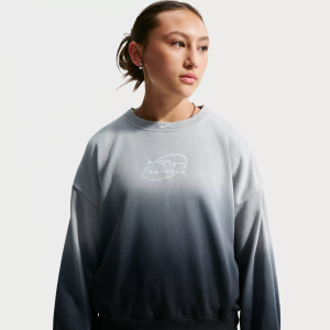 Nike Girls' Studio Fleece Boxy Crew, Medium, Lt Smoke Grey/Black/(White)