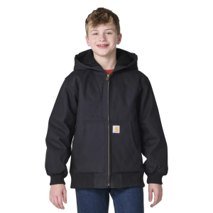 Carhartt Boys' Insulated Canvas Hooded Active Jacket, XXS, Caviar Black