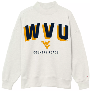 League-Legacy Women's West Virginia Mountaineers White Country Road Mock Neck Sweatshirt, Small