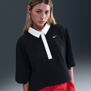 Nike Women's Sportswear Street Short Sleeve Polo, Small, Black/Black/White