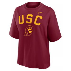 Nike Women's USC Trojans Team Crimson Boxy T-Shirt, Small, Red