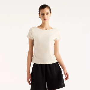New Balance Women's Open-Back Fitted T-Shirt, Large, Linen Heather