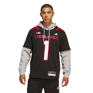 adidas Adult Nebraska Cornhuskers Pullover Hoodie Jersey, Men's, Large, Black