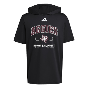adidas Adult Texas A&M Aggies Honor and Support Short Sleeve Hoodie, Men's, Small, Black
