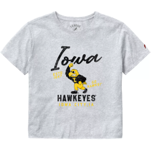 League-Legacy Women's Iowa Hawkeyes Gray Clothesline Cropped T-Shirt, XL
