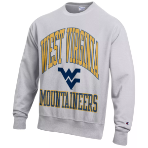 Champion Men's West Virginia Mountaineers Silver Gray Reverse Weave Crewneck Sweatshirt, Small