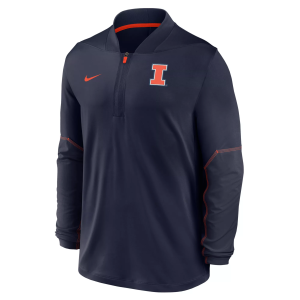 Nike Men's Illinois Fighting Illini Navy Dri-Fit Mid-Weight Coaches 1/2 Zip Jacket, Large, Blue