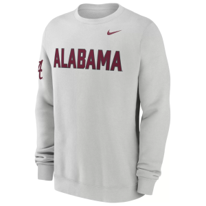 Nike Men's Alabama Crimson Tide Photon Dust Club Crewneck Sweatshirt, Small, White