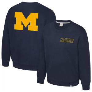 Colosseum Men's Michigan Wolverines Navy Super-Rich Vintage Crewneck Sweatshirt, Small, Blue