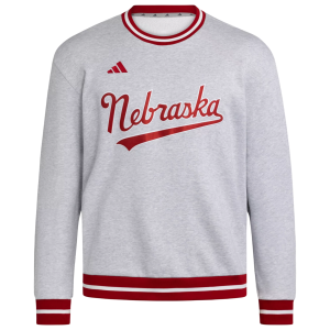 adidas Men's Nebraska Cornhuskers Gray Dugout Ribbed Crewneck Sweatshirt, Medium