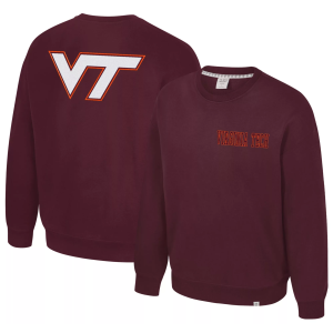 Colosseum Men's Virginia Tech Hokies Maroon Super-Rich Vintage Crewneck Sweatshirt, Small, Red