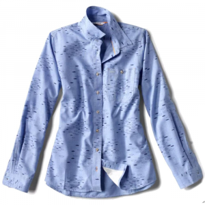 Orvis Printed Tech Chambray Long Sleeve Shirt - Women's - Medium Blue - XS
