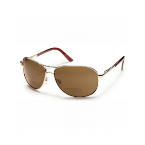 Suncloud Aviator Bifocal Sunglasses - Polarized - Gold - +2.00 - Brown