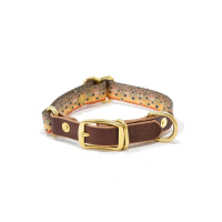 Whiskey Leatherworks Webbing Fish Print Dog Collar - Cutthroat Trout - S