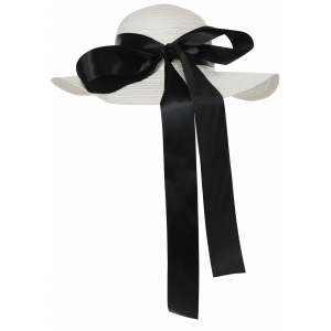 White Straw Hat with Ribbon