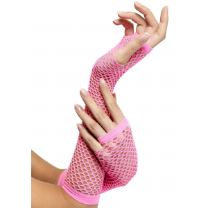 Pink Fingerless Fishnet Gloves Women's