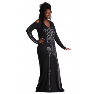 Women's Plus Size Bone Appetit Skeleton Long Dress Costume 1X 2X 3X 4X 5X