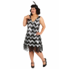Plus Size Fringe Silver and Black Flapper Dress for Women