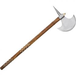 Pakistan 2439 Battle Axe with Brown HardWood Handle with Studded Inlays