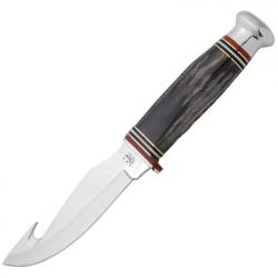 Case 17914 Guthook Hunter Fixed Guthook Blade Knife with Round Design Black Buffalo Horn Handle