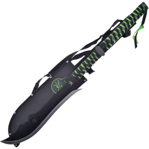 Frost TX4124BLK Tac Xtreme Fixed Black Finish Blade Knife with Black and Green Cord Wrapped Handle