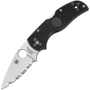 Spyderco 41SBK5 Native 5 Serrated Lockback Folding Pocket Stainless Blade Knife with Black Textured FRN Handle